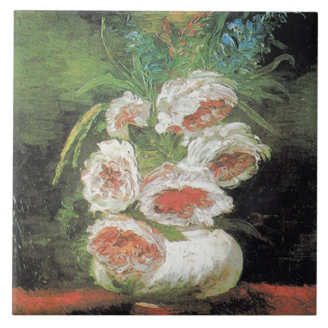 Vintage Van Gogh Vase of Peonies       Tile (Front)