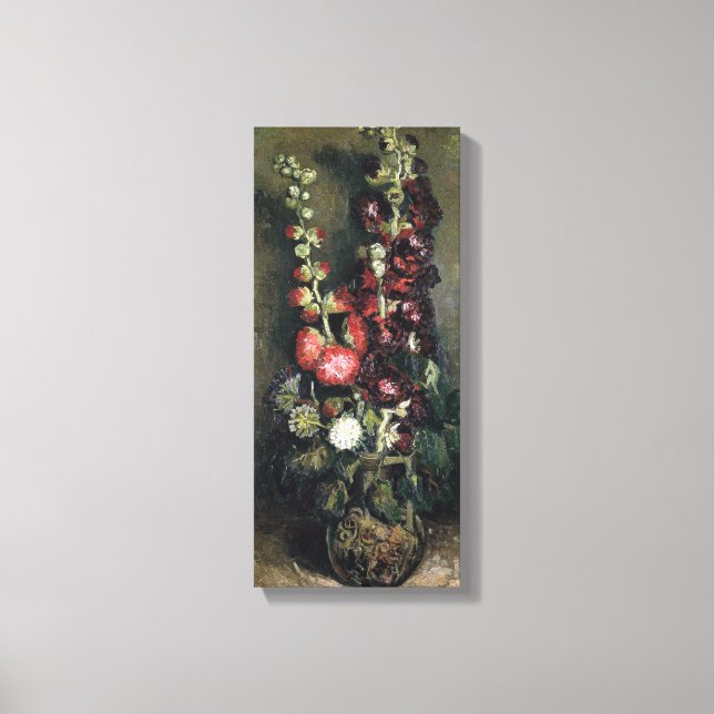 Vintage Van Gogh Vase with Hollyhocks Canvas Print (Front)