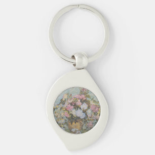 Vintage Van Gogh Vase with Pink Roses Key Ring
