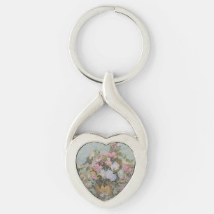  Vintage Van Gogh Vase with Pink Roses     Key Ring