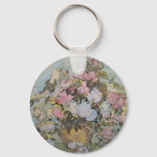  Vintage Van Gogh Vase with Pink Roses    Key Ring