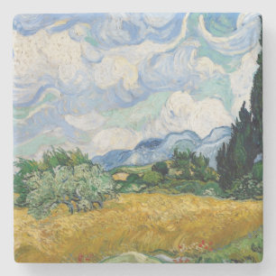 Vintage Van Gogh Wheat Field with Cypresses Stone Coaster