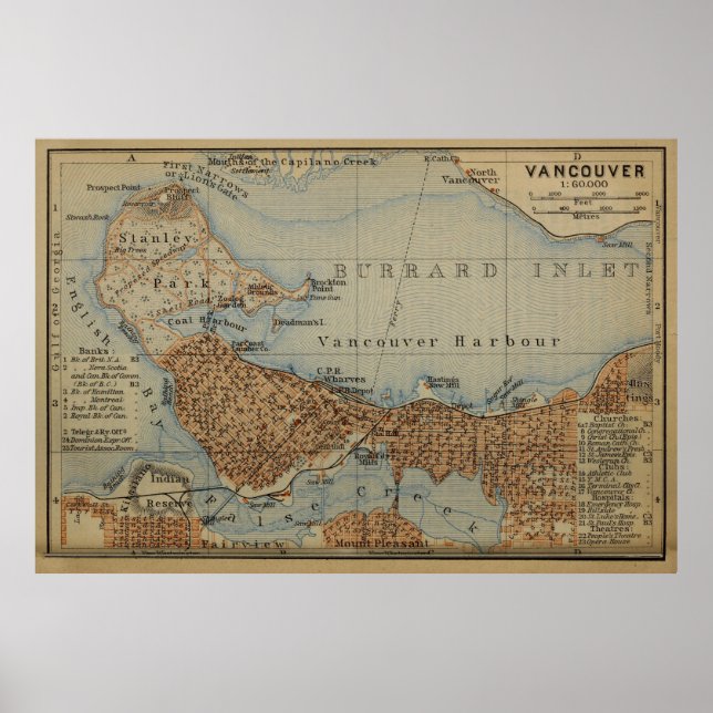 Vintage Vancouver Canada Map (1907) Poster (Front)