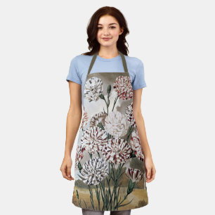 Vintage Variegated Carnation Flowers with Grey Sky Apron