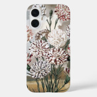 Vintage Variegated Carnation Flowers with Grey Sky
