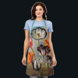 Vintage Variegated Tulip Flowers in a Landscape Apron<br><div class="desc">Vintage illustration botanical nature design featuring seven variegated tulips with an antique Dutch inspired landscape design in the background, c 1830. Variegated tulips are striking, multi-colored flowers featuring stripes, streaks, or flames, historically prized during the 17th-century Dutch "tulipomania" as symbols of wealth.</div>