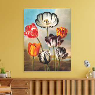 Vintage Variegated Tulip Flowers in a Landscape Canvas Print