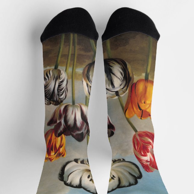 Vintage Variegated Tulip Flowers in a Landscape Socks (Top)