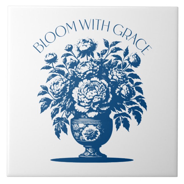 Vintage Vase Flower Blue Chinoiserie  Tile (Front)