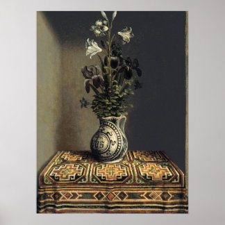 Vintage Vase of Flowers Painting Dark Farmhouse Poster