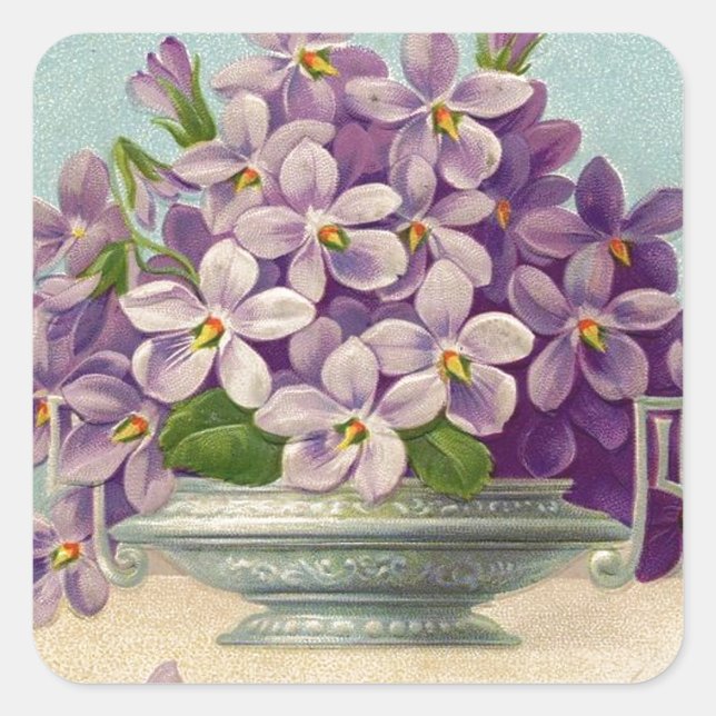 Vintage Vase of Purple Flowers Square Sticker (Front)