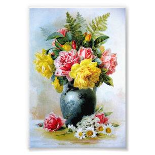 Vintage Vase of Roses Photo Print