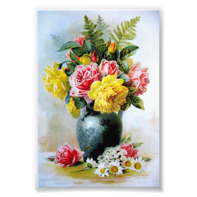Vintage Vase of Roses Photo Print (Front)
