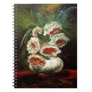 Vintage Vase with Peonies, Vincent van Gogh. Spiral Notebook