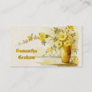 Vintage vase with yellow roses watercolor business card