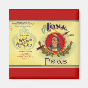 Vintage Vegetable Can Label Art, Iona Brand Peas Magnet