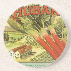 Vintage Vegetable Can Label Art, Rhubarb Farm Coaster