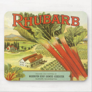 Vintage Vegetable Can Label Art, Rhubarb Farm Mouse Pad