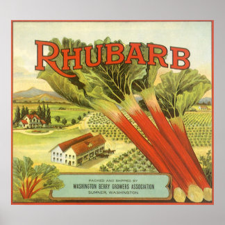 Vintage Vegetable Can Label Art, Rhubarb Farm Poster