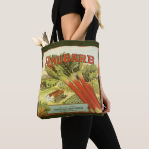 Vintage Vegetable Can Label Art, Rhubarb Farm Tote Bag