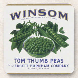 Vintage Vegetable Can Label Art, Winsom Peas Coaster
