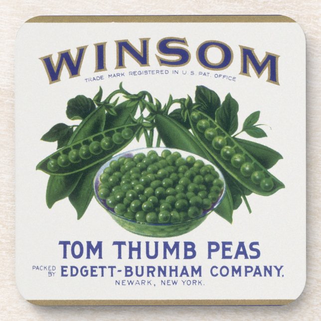 Vintage Vegetable Can Label Art, Winsom Peas Coaster (Front)