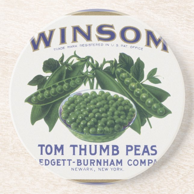 Vintage Vegetable Can Label Art, Winsom Peas Coaster (Front)