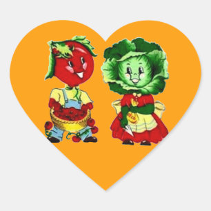 Vintage Vegetable Couple Heart Sticker