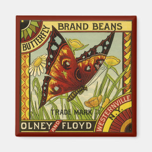 Vintage Vegetable Label Art, Butterfly Brand Beans Magnet