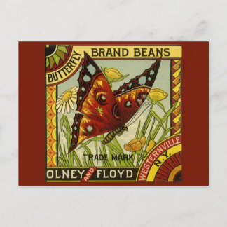 Vintage Vegetable Label Art, Butterfly Brand Beans Postcard