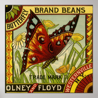 Vintage Vegetable Label Art, Butterfly Brand Beans Poster