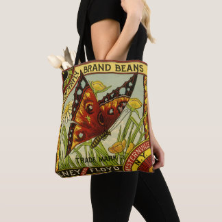 Vintage Vegetable Label Art, Butterfly Brand Beans Tote Bag