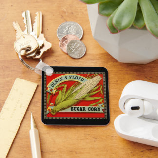 Vintage Vegetable Label, Olney & Floyd Sugar Corn Key Ring
