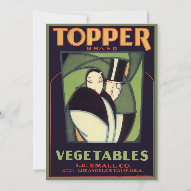 Vintage Vegetable Topper Label, Art Deco Romance (Front)