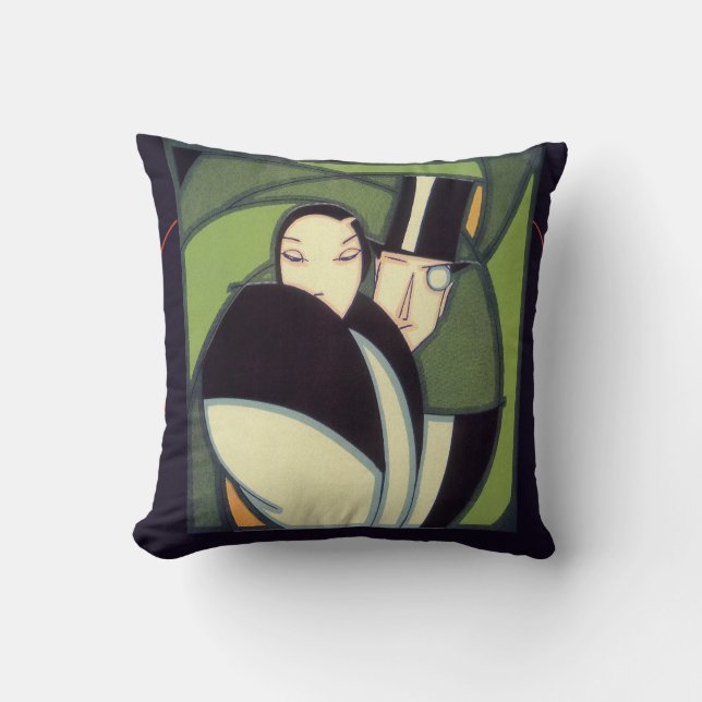 Vintage Vegetable Topper Label, Art Deco Romance Cushion (Front)