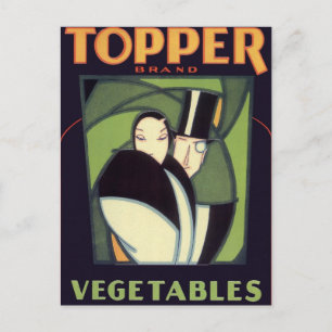 Vintage Vegetable Topper Label, Art Deco Romance Postcard