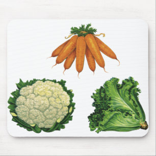 Vintage Vegetables; Carrots, Cauliflower, Lettuce Mouse Pad