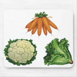 Vintage Vegetables; Carrots, Cauliflower, Lettuce Mouse Pad