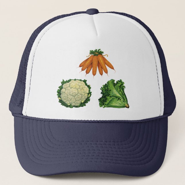 Vintage Vegetables; Carrots, Cauliflower, Lettuce Trucker Hat (Front)