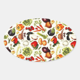 Vintage Vegetables Oval Sticker