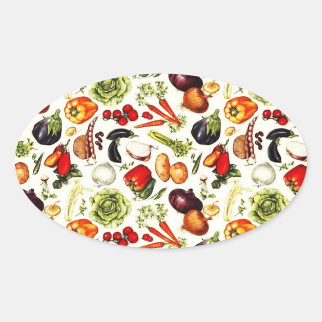 Vintage Vegetables Oval Sticker (Front)