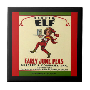 Vintage Veggie Can Little Elf June Peas Label Tile
