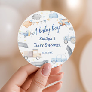 Vintage Vehicle Baby Boy Celebration Classic Round Sticker