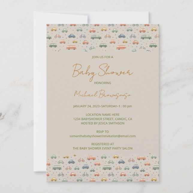 Vintage Vehicles Baby Shower Invitation (Front)