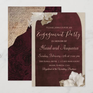 Vintage Velevet Burgundy & Rose Gold Engagement  Invitation