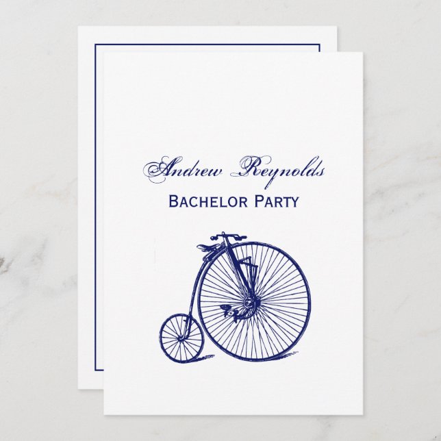 Vintage Velocipede Penny Farthing Bicycle Bike Blu Invitation (Front/Back)