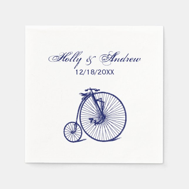 Vintage Velocipede Penny Farthing Bicycle Bike Blu Napkin (Front)
