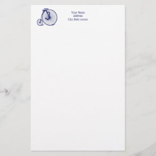 Vintage Velocipede Penny Farthing Bicycle Bike Blu Stationery