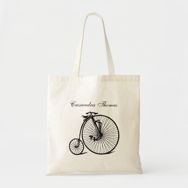 Vintage Velocipede Penny Farthing Bicycle Bike Tote Bag (Front)