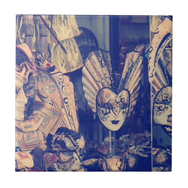 Vintage Venetian Carnival Masks Ceramic Tile  (Front)
